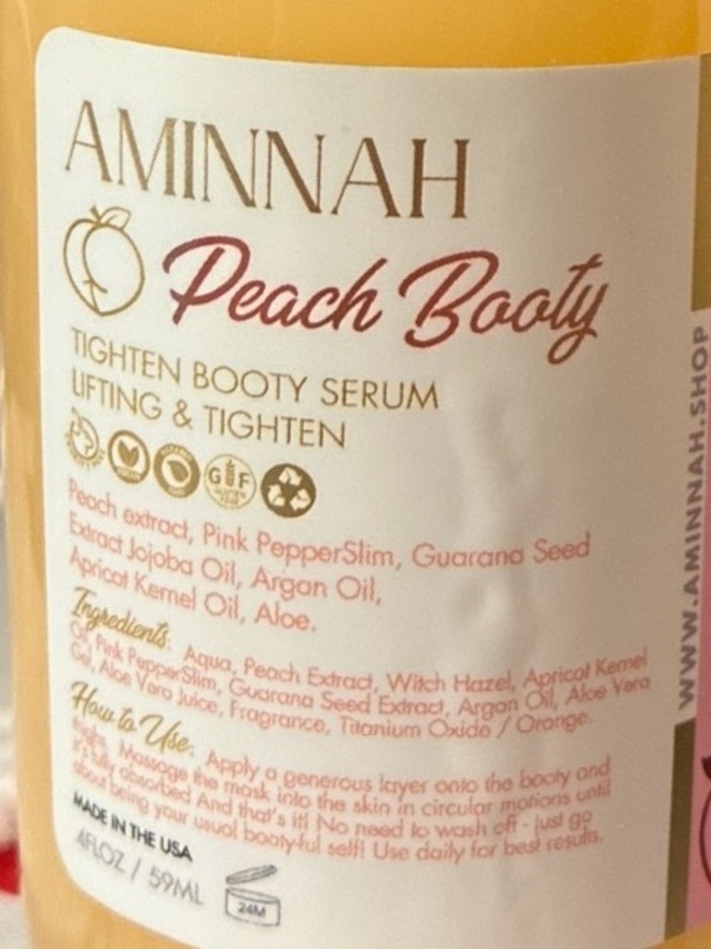 AMINNAH Peach Booty Tightening & Lifting Serum NEW Unopened 4 oz Summer Body - Picture 2 of 2
